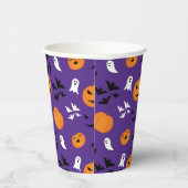 Halloween Kürbis Gespenster Fledermäuse lila Muste Pappbecher (Rechts)