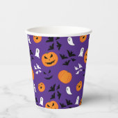 Halloween Kürbis Gespenster Fledermäuse lila Muste Pappbecher (Vorderseite)
