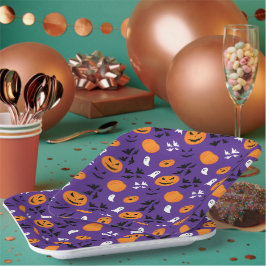 Halloween Kürbis Gespenster Fledermäuse lila Muste Pappteller