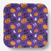Halloween Kürbis Gespenster Fledermäuse lila Muste Pappteller (Vorderseite)
