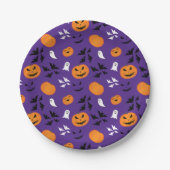 Halloween Kürbis Gespenster Fledermäuse lila Muste Pappteller (Vorderseite)