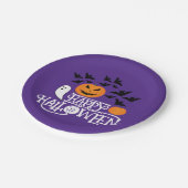 Halloween Kürbis Gespenster Fledermäuse lila Muste Pappteller (Schrägansicht)
