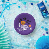 Halloween Kürbis Gespenster Fledermäuse lila Muste Pappteller (Party)