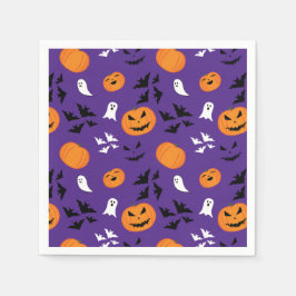 Halloween Kürbis Gespenster Fledermäuse lila Muste Serviette