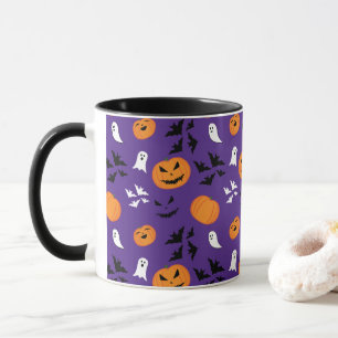 Halloween Kürbis Gespenster Fledermäuse lila Muste Tasse