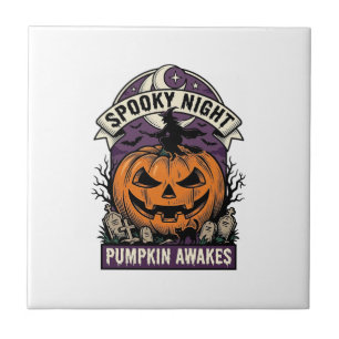 Halloween-Kürbis-Hexe Vintage Gruselige Nacht-Shir Fliese