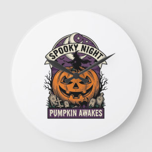 Halloween-Kürbis-Hexe Vintage Gruselige Nacht T-Sh Große Wanduhr