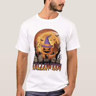 Halloween-Kürbis-Hexenhut-Schwarze Katze Vollmond_ T-Shirt
