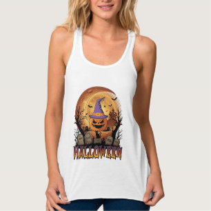 Halloween-Kürbis-Hexenhut-Schwarze Katze Vollmond_ Tank Top