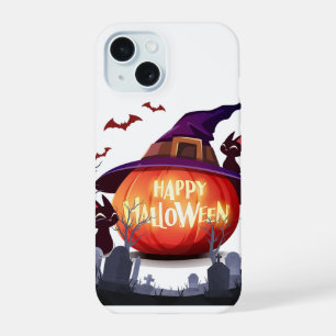 Halloween-Kürbis, Hexenhut und schwarze Katzen iPhone 15 Hülle