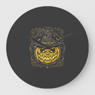 Halloween-Kürbis-Hexenhut-Vektordesign Große Wanduhr