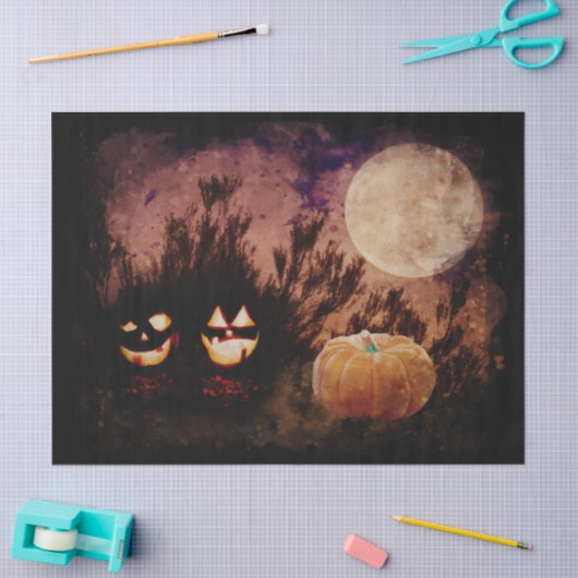 Halloween-Kürbis im Mondlicht-Dekoupage Seidenpapier (Basteln)
