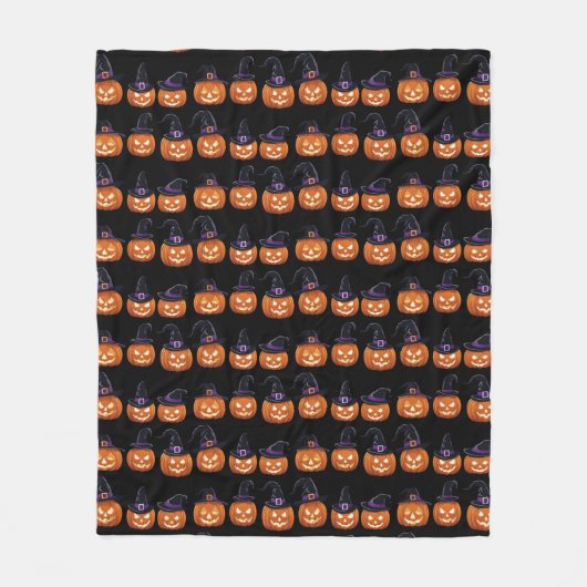 Halloween-Kürbis in einem Hexenhut Fleecedecke (Vorderseite)