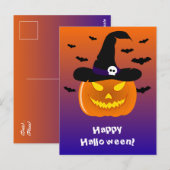 Halloween-Kürbis Jack o' Lantern Hexenhut Postkarte (Vorne/Hinten)