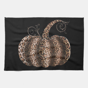 Halloween-Kürbis-Kariert-Leopard-Herbst-Thanksgivi Geschirrtuch