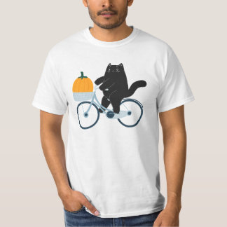 Halloween Kürbis Katze auf Fahrrad T-Shirt