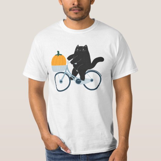 Halloween Kürbis Katze auf Fahrrad T-Shirt (Vorderseite)