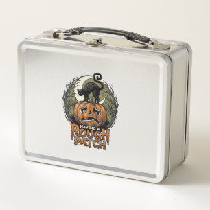 Halloween-Kürbis-Katze-Rau-Fleck-Vintage-Gravur Metall Brotdose