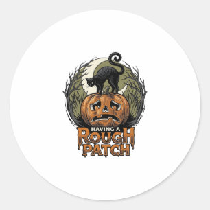 Halloween-Kürbis-Katze-Rau-Fleck-Vintage-Gravur Runder Aufkleber