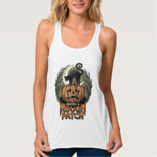 Halloween-Kürbis-Katze-Rau-Fleck-Vintage-Gravur Tank Top