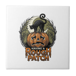 Halloween-Kürbis-Katze Rauher Fleck Vintage Gravur Fliese