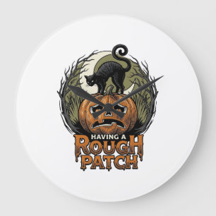 Halloween-Kürbis-Katze Rauher Fleck Vintage Gravur Große Wanduhr