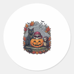 Halloween-Kürbis-Katze-Totenkopf-Sense-Autumn Lea Runder Aufkleber