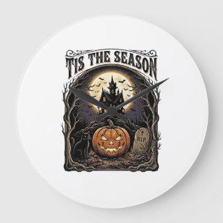 Halloween-Kürbis-Katze Verlassene Vintage-Saison-S Große Wanduhr
