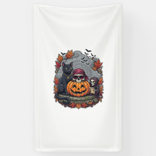 Halloween-Kürbis-Katzen-Schädel-Sense Herbst Laub Banner
