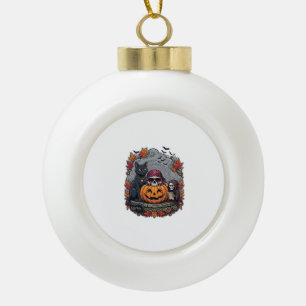 Halloween-Kürbis-Katzen-Schädel-Sense Herbst Laub Keramik Kugel-Ornament