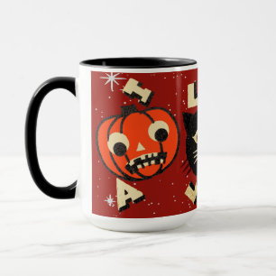 Halloween-Kürbis-Katzen-Schädel-Vintage Tasse