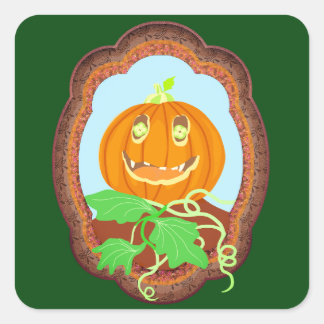 Halloween-Kürbis lächelnd launisch und gruselig Quadratischer Aufkleber