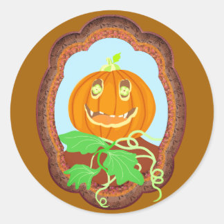 Halloween-Kürbis lächelnd, launisch und gruselig Runder Aufkleber