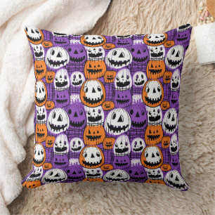 Halloween-Kürbis - Lila, Orange, Weiß Kissen