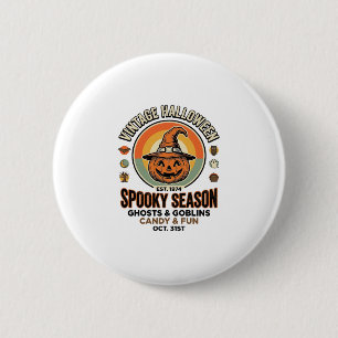 Halloween-Kürbis Lustiger Vintage-Hexenhut_1 Button