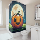 Halloween-Kürbis mit 8 bit unter dem Mond Duschvorhang (Beispiel)