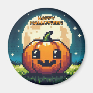 Halloween-Kürbis mit 8 bit unter dem Mond Magnet