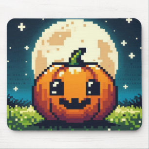 Halloween-Kürbis mit 8 bit unter dem Mond Mousepad