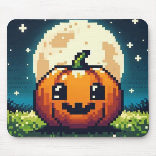 Halloween-Kürbis mit 8 bit unter dem Mond Mousepad (Vorne)