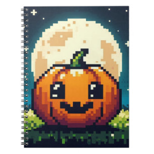 Halloween-Kürbis mit 8 bit unter dem Mond Notizblock
