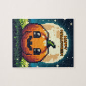 Halloween-Kürbis mit 8 bit unter dem Mond Puzzle (Horizontal)