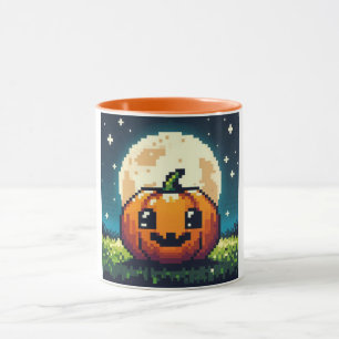 Halloween-Kürbis mit 8 bit unter dem Mond Tasse