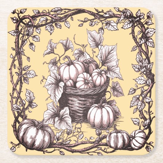 Halloween-Kürbis mit Herbstblättern Rechteckiger Pappuntersetzer (Vorderseite)