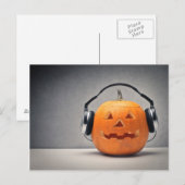 Halloween Kürbis mit Kopfhörern für Musik Postkarte (Vorne/Hinten)