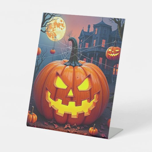 Halloween-Kürbis mit Spinnennetzen Sockelschild (Vorderseite)