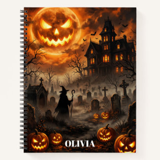 Halloween-Kürbis-Mond-Hexe-Tagebuch mit individuel Notizblock