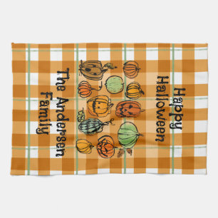 Halloween-Kürbis niedlicher Gingham Geschirrtuch