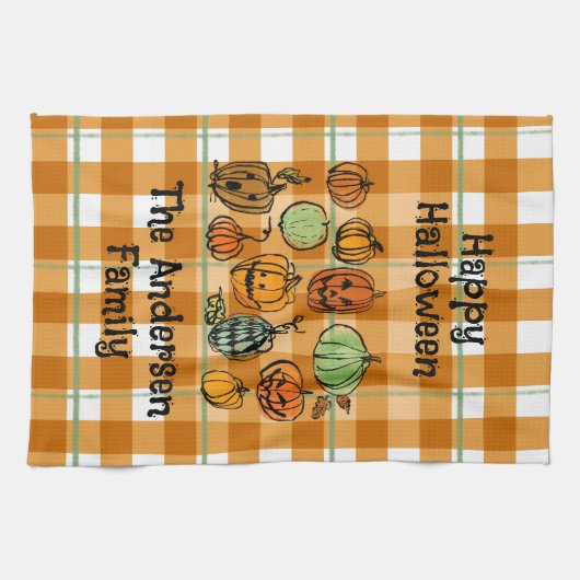 Halloween-Kürbis niedlicher Gingham Geschirrtuch (Horizontal)