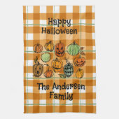 Halloween-Kürbis niedlicher Gingham Geschirrtuch (Vertikal)