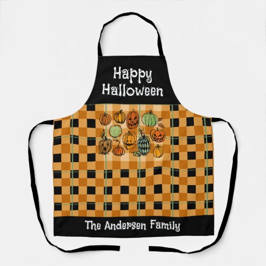 Halloween-Kürbis niedlicher Gingham Schürze (Vorderseite)